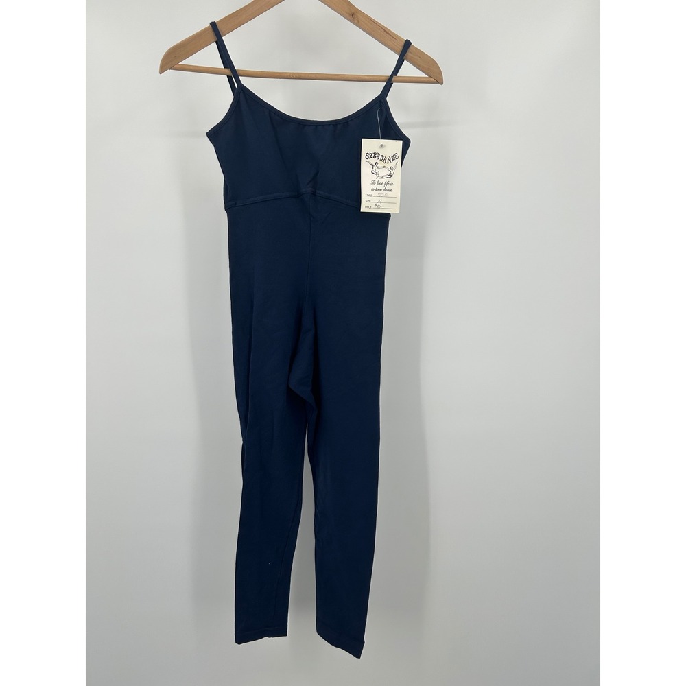 Vintage Ezradanze Womens Navy Blue Dance Unitard Spaghetti Strap Size Medium
